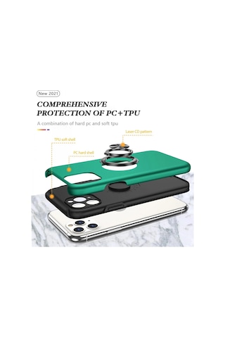Newface - 596 - İphone 11 Pro Max Kılıf Elit Yüzüklü Kapak - Kmrsfres - - Yeşil