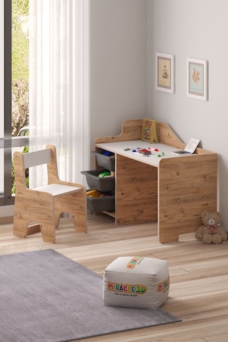 Miracle 3d Çocuk Oyun Aktivite Masası 90x45 Cm 3 Sepetli Çocuk Çalışma Masası - Sırt Dayamalı Sandalye Çam
