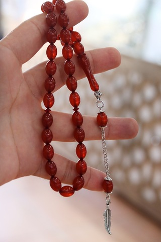 Hareli Koyu Kahverengi Arpa Kesim Kehribar Tesbih 8x11 Mm 201024774