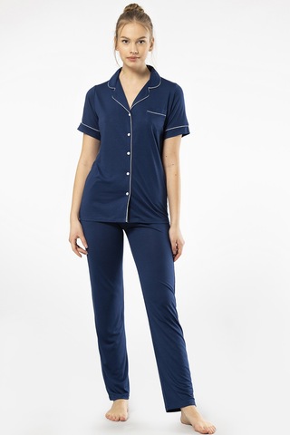 Türen 3368 Kadın Kısa Kollu Gömlek Yaka Pijama Takım-lacivert Lacivert