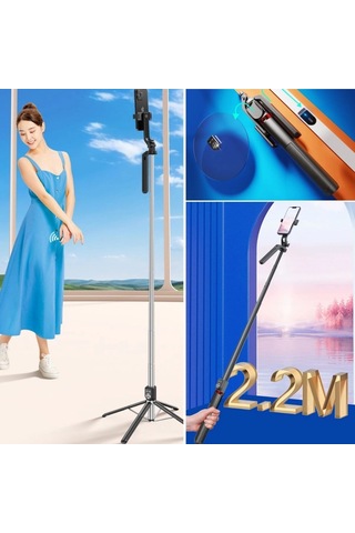 Kumandalı 360 Derece Dönebilen Cep Telefonu Ve Kamera Tripodu 2.2m Uzayabilen Selfie Çubuğu Çok Renkli