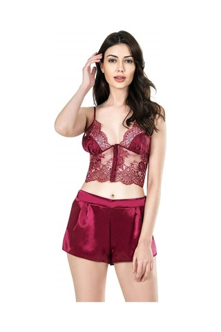 Ahu 7669 Saten Kısa 6lı Set - Bordo