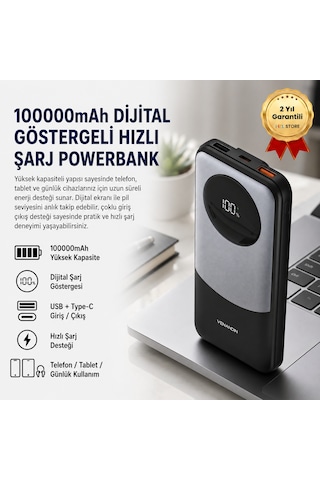 10.000 Mah Powerbank 22.5w Hızlı Şarjlı Dijital Göstergeli Taşınabilir Şarj Cihazı-1712 Siyah