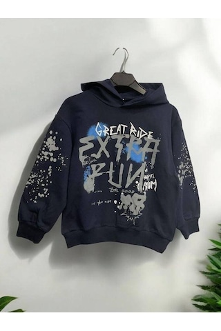 Nk Kids Erkek Çocuk Pamuklu Orta Kalınlıkta Kapüşonlu Sweatshirt-15449 Lacivert