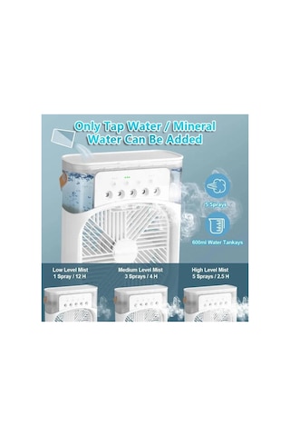 Tst-2502clr Buzlu Fan 600ml Su Hazneli Su Buharı Püskürtmeli Masaüstü Vantilatör Zaman Ayarlı Serinletici Mini Klima Led Işıklı Ve Koku Hazneli