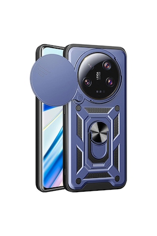 Mi 13 Ultra Kılıf Magnetik Standlı Kamera Korumalı Hptk Sürgülü Vega Kapak - Mavi Mavi