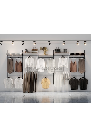 Mağaza Raf Sistemi, Askılık Sistemi, Butik , Mağaza Stand-305x200 Siyah - Lidya