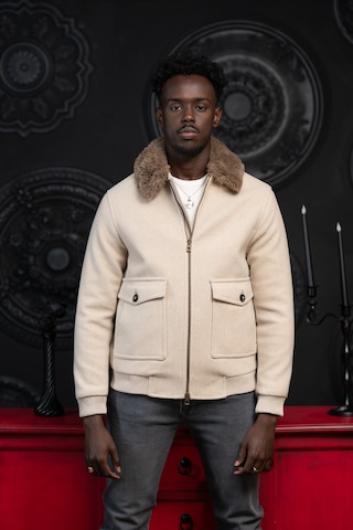 Slimfit Kürklü Sabit Yaka Beli Lastikli Astarlı Kaşe Mont Krem