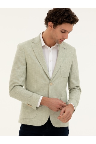 Cacharel Çağla Yeşili Slim Fit Yün İpek Karışımlı Ceket Yesıl