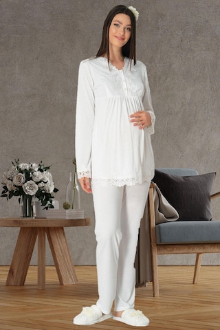 Mecit Pijama Mecit 1517 Ekru Sabahlıklı Lohusa Pijama Takımı