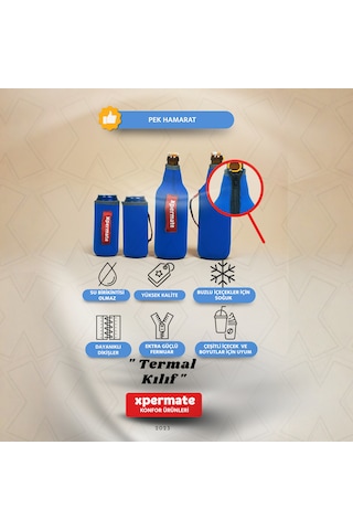 Xpermate Termal İçecek Kılıfı Sıcak & Soğuk Tutan Şişe Bira Termal Kılıf 0,5l Mavi