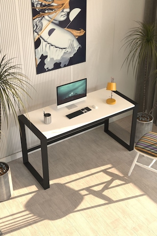 Marsilya Çalışma Masası Bilgisayar Masası Ofis Masası 122x55 Beyaz Siyah  -  Beyaz