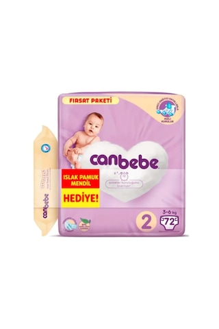 Canbebe Bebek Bezi 2 Numara Mini Fırsat Paketi 72 Adet + Yenidoğan Islak Pamuk Mendil 50'li