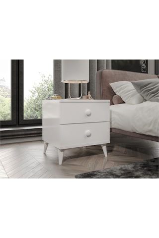 Komidin 2 Çekmeceli Beyaz - Beyaz Kulplu Konik Ayaklı Kurulu