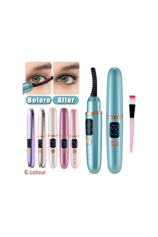 Elmpaly Beyaz Fırçalı Elektrikli Isıtmalı Kirpik Maşası 3 Sıcaklık Usb Şarj