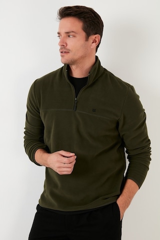 Buratti Slim Fit Anti-Pilling Tüylenme Yapmayan Bato Yaka Kışlık Şardonlu Erkek Polar 5906001 Haki