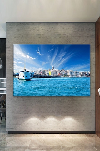 İstanbul Gemi Galata Kulesi Köprü Manzara Şehir Kanvas Tablo 100 x 70