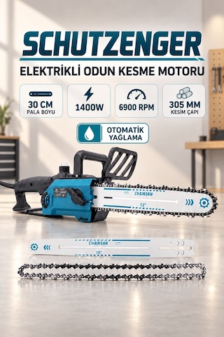 Elektrikli Odun Kesme Hızar Motoru 30cm Pala 1400w Otomatik Yağlamalı Sistem German
