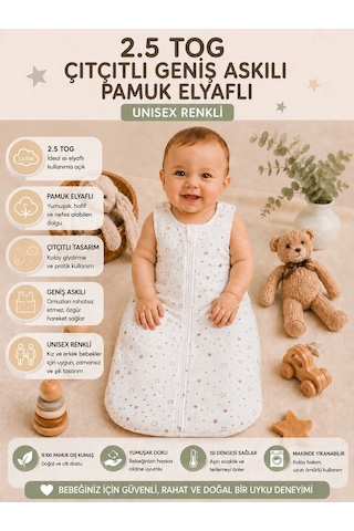Begi 2.5 Tog Elyaflı Torba Askılı Çıtçıtlı Uyku Tulumu % 100 Pamuk Unisex