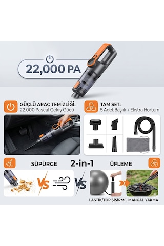 Suitu 22.000 Pa Ultra Güçlü Araç Süpürgesi - 2 Si 1 Arada Üfleme Özellikli Şarjlı Süpürge - 5 Başlık Ve Ekstra Uzun Hortum Setli Suitu 22.000 Pa Ultra Güçlü Araç Süpürgesi - 2 Si 1 Arada Üfleme Özellikli Şarjlı Süpürge - 5 Başlık Ve Ekstra Uzun Hortum Setli