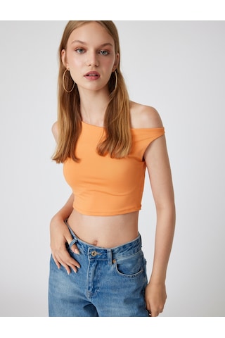 Koton Kayık Yaka Crop Üst Kolsuz Slim Fit Turuncu 4sal30324ık Turuncu