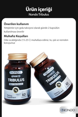 Nondo Tribulus Demir Dikeni, Tribulus Terrestris Saw Palmetto Kore Ginseng Ginko Biloba 60 Kapsül