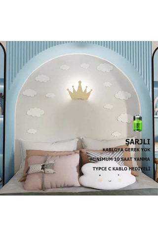 Simaavize Çocuk Şarjlı Aplik/gece Lambası - Gün Işığı Taç Ahşap