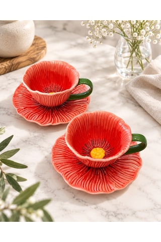 2 Kişilik Petal Orange Kahve Fincanı Seti-7617 Çok Renkli