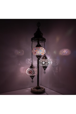 Mozaik 3'lü Lambader Büyük Boy Cam Küreli Mozaik El İşlemesi Otantik Lambader