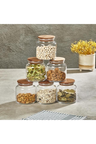 Selka Home 6'lı 635 Ml Sade Ahşap Kapaklı Cam Kavanoz