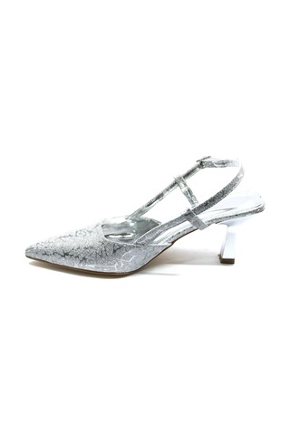 Mehtap Kırışık Arkası Açık Stiletto Kadın Topuklu Ayakkabı Gümüş