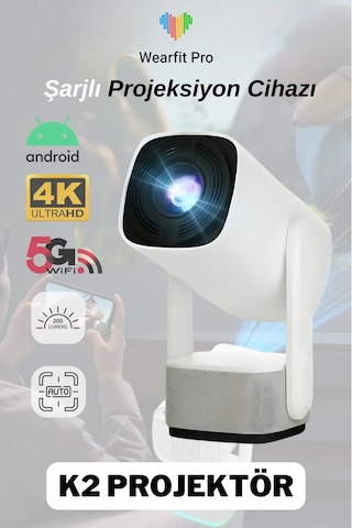 Wearfitpro K2 Powerbank Şarjlı 4k Çözünürlük Android Projeksyion Cihazı 5g Wifi Destekli Full Hd Projektör