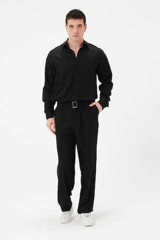 Erkek Yıkamalı Keten Bol Paça Pileli Yeni Sezon Pantolon Siyah