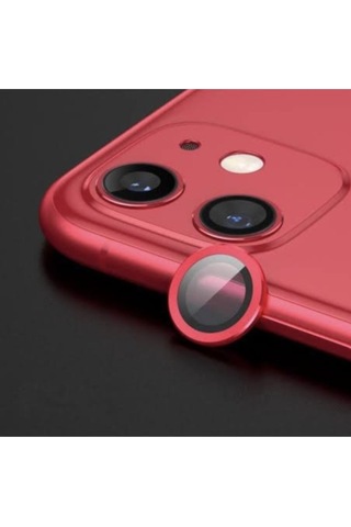 Apple Uyumlu iPhone 12 Mini Kamera Koruyucu Lens Mercek Metal Çerçeveli 2li Set Kırmızı Red