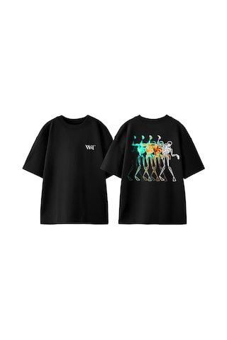Thewert Dans Eden İskelet Tasarım Sırt Baskılı Pamuk Siyah Oversize T-shirt