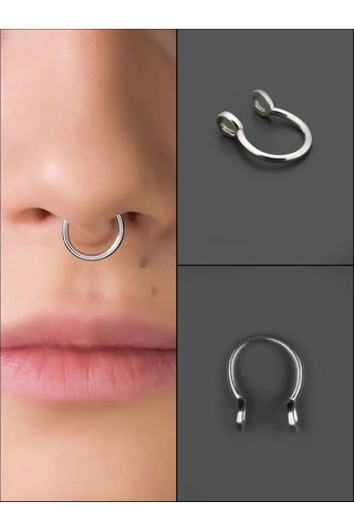 Markiz Burun Septum Piercing Taklidi 925 Ayar Gümüş Sahte 71439313 Gri