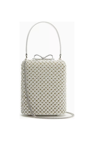 Self-portrait Mini Pearl Clutch Beyaz Inci Zincir & Kristal Fiyonk Detaylı Portföy Çanta 26bat