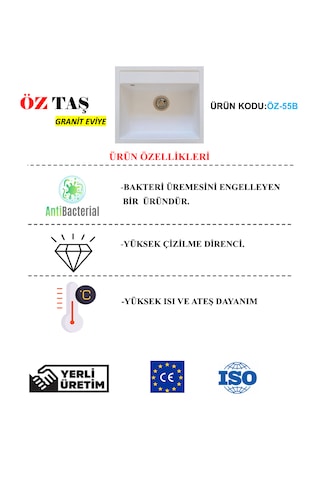 Öztaş ÖZ-55b Granit Mutfak Eviye Tek Gözlü 50 x 55 CM