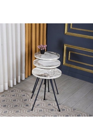 Zigon Sehpa 3'Lü Siyah Metal Ayak 5 Renk Seçeneği