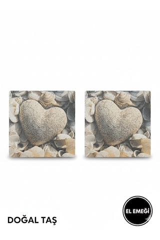 15x15 Gri Kalp Desenli Doğal Taş 2 Li Set Dekoratif Duvar Ve Masa Süsü Krem
