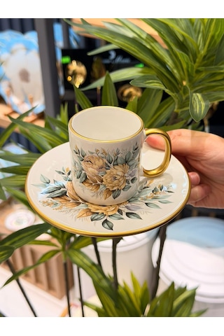 6'lı Green Flower Kahve Fincan Takımı-5341 Çok Renkli