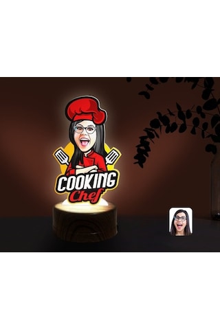 Kişiye Özel Kadın Chef Karikatürlü Dekoratif 3D Biblo Led Işıklı (481501217)