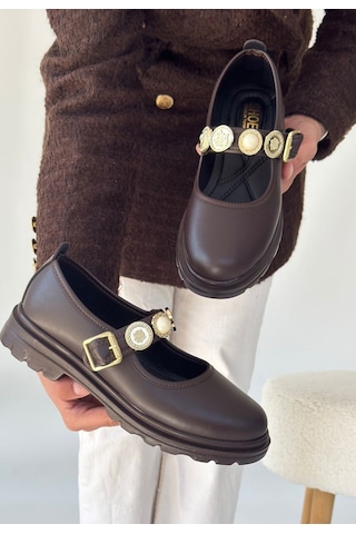 Roof Atelier Kadın Kahverengi Bilekten Tokalı Loafer Ayakkabı - Okira Çok Renkli