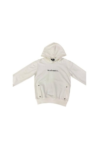 Çocuk Kapüşonlu We All Yazılı Pamuklu Sweatshirt-14695 Ekru