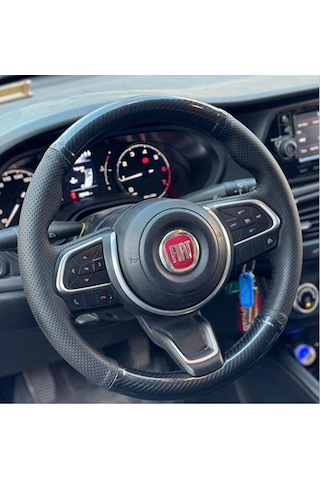 Fiat Egea Cros Ve 2024 Araca Özel Dikmeli Direksiyon Kılıfı Noktalı-microfiber Carbon Siyah