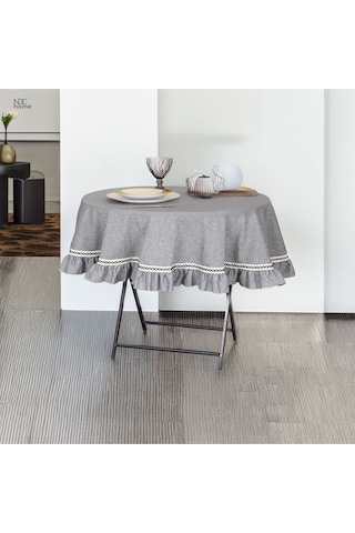 Dnc Home Tekstil Gri Antrasit Özel Seri Yuvarlak Fırfırlı Masa Örtüsü Antrasit