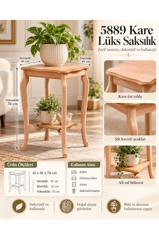 Mmb-trade Nexora Living 5889 Kare Lüks Saksılık 41x41x70 Cm Dekoratif Ahşap Görünümlü Çiçeklik, Raflı Saksı Standı, Klasik Yan Sehpa Mmbz Çok Renkli