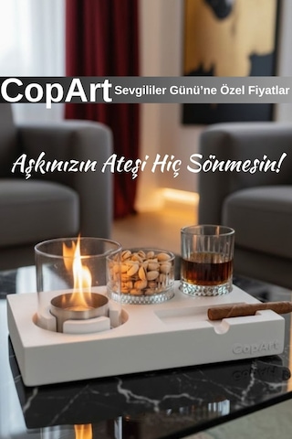Elza Beyaz Biyoetanol Masaüstü Şömine - 1 Lt Copart Yakıt Hediye