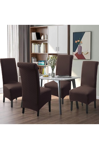 Springsun Kahverengi Paspas Desenli Geniş Boyutlu Su Geçirmez Lastikli Otel Banket Sandalye Kılıfı Yüksek Omuzlu 01 Model DiğER