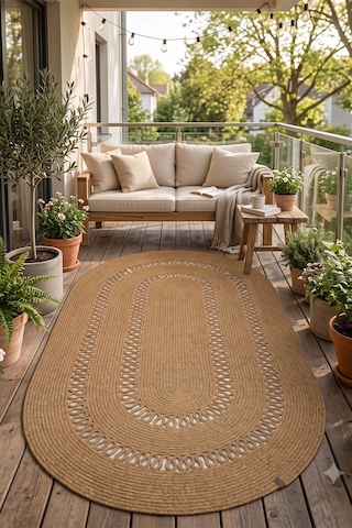 Jüt Hasır Oval Kilim Dekoratif Örgü Model Halı Salon Oturma Odası Mutfak Koridor Yatak Odası Banyo Balkon Yolluk Bohem Ev Dekoru 221hasırbambu